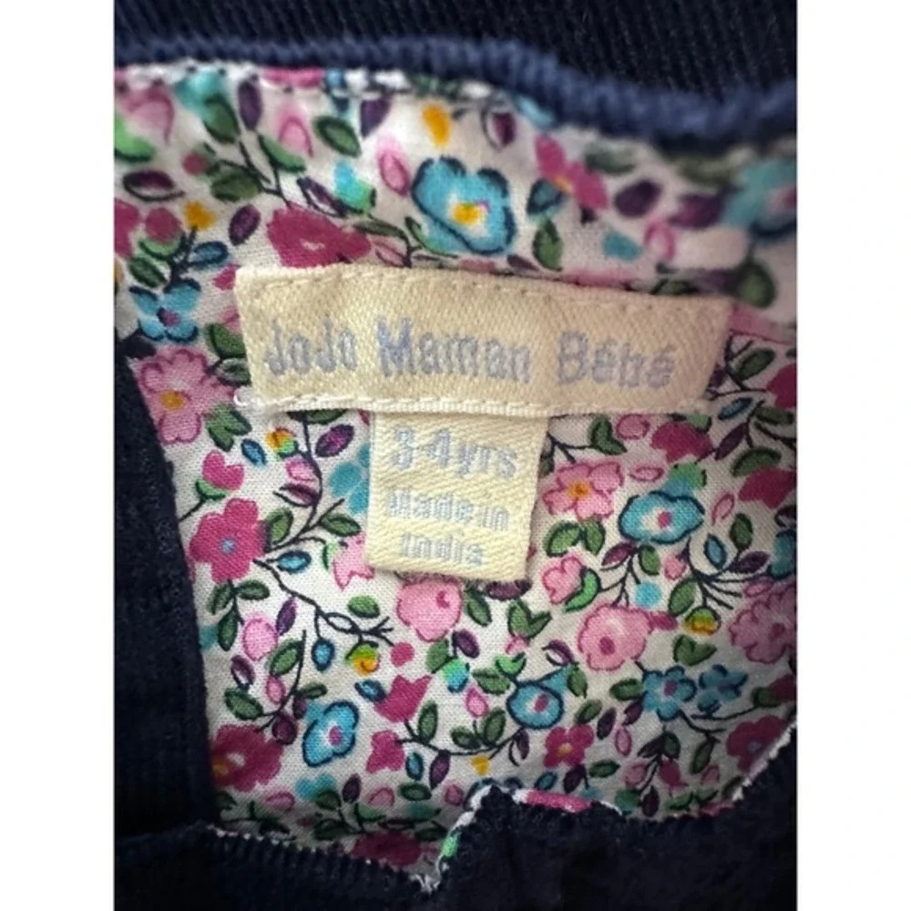 JoJo Maman Bebe Girls 3-4 Navy Corduroy Floral Trim Pinafore Dress‎